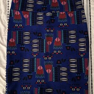 LuLaRoe Royal Blue Geometric Pencil Skirt with Pink & Teal Accents
